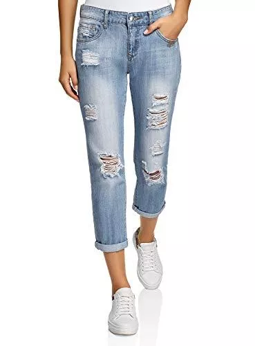 oodji Ultra Jeans oodji Ultra Damen Boyfriend Jeans in Used-Optik
