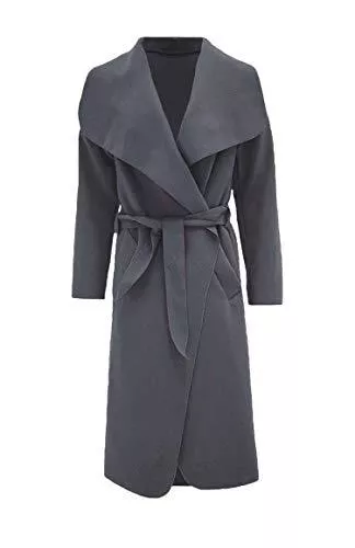 Elum Mäntel Damen Einfarbig Lange Ärmel Umhang mit Gürtel Wasserfall Duster Mantel