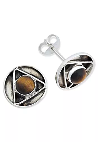 mantraroma Schmuck Ohrstecker Ohrringe Silber 925 Sterlingsilber Tigerauge braun Stein (Nr: MOS 53-18)