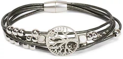styleBREAKER Uhren styleBREAKER Armband mit feinen Bändern, Lebensbaum Anhänger und Schmuckperlen, Magnetverschluss, Armschmuck, Schmuck, Damen 05040135