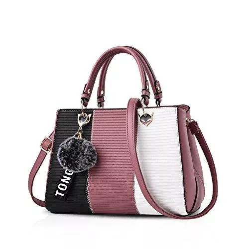 NICOLE &amp; DORIS Taschen & Rucksäcke NICOLE &amp; DORIS 2021 Neue Frauen Tasche Damen Leder Handtasche Mode Umhängetasche Mit Pompon abnehmbarem Schultergurt Handtasche Rosa
