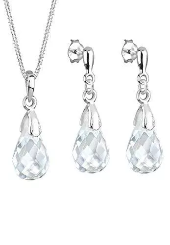 Elli Schmuck Elli Schmuckset Damen Tropfen Bergkristall in 925 Sterling Silber