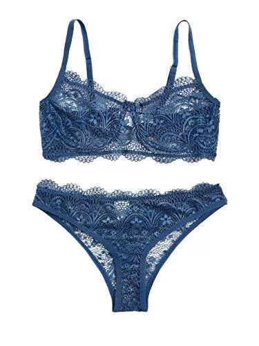 WDIRARA Unterwäsche & Dessous WDIRARA Damen Spitze Mesh Dessous Set Sexy Träger Bralettes und Panty Set