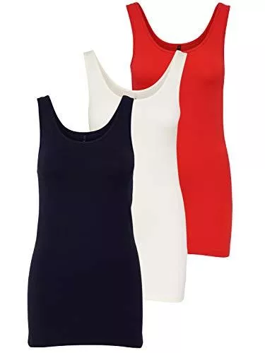 ONLY Tops ONLY 3er Pack Damen Oberteile Basic Tank Tops weiß, schwarz, grau, blau, Creme Frauen Shirt lang Sommer Shirts Top 15201465