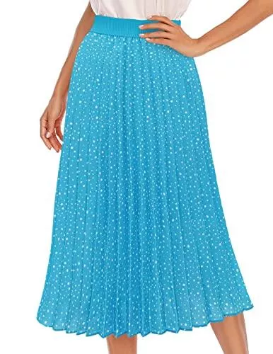 DRESSTELLS Röcke DRESSTELLS Damen Midi Plisseerock Elegent Boho Faltenrock Elastisch Chiffon Rock Lang Strandrock