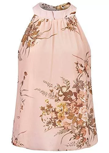 Styleboom Fashion® Ärmellose Blusen Styleboom Fashion® Damen Choker Chiffon Top Blumen Print Old Rose