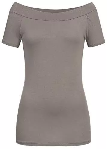 Styleboom Fashion® T-Shirts Styleboom Fashion® Damen Shirt figurbetont weiter Halsausschnitt Kurzarm Top Fango braun
