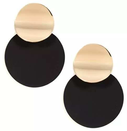 Happiness Boutique Schmuck Happiness Boutique Damen Statement Ohrringe Kreis in Goldfarbe | Große Plättchen Ohrringe in Schwarz