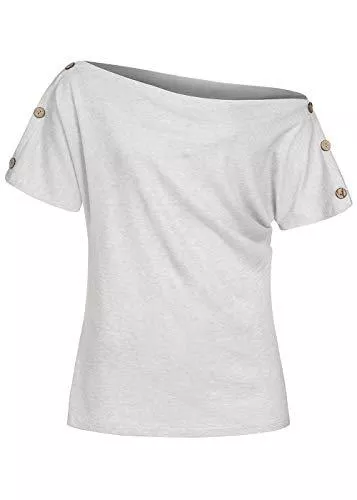 Styleboom Fashion® T-Shirts Styleboom Fashion® Damen One Shoulder Shirt Ärmelknopfleiste grau Melange
