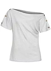 Styleboom Fashion® T-Shirts Styleboom Fashion® Damen One Shoulder Shirt Ärmelknopfleiste grau Melange