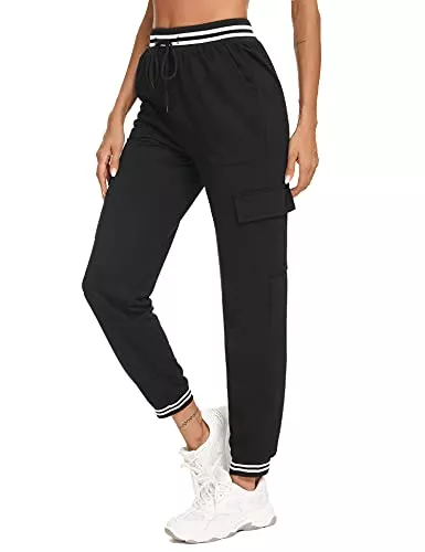 Wayleb Leggings Wayleb Jogginghose Damen Hose High Waist Activewear Trainingshose mit 4 Taschen Freizeithose Elastischen Kordelzug Leicht Laufhose Slim Fit Sportswear für Running Gym Casuale