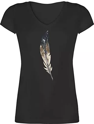 Shirtracer T-Shirts Shirtracer - Sprüche Statement mit Spruch - Wasserfarben Feder - Damen T-Shirt mit V-Ausschnitt