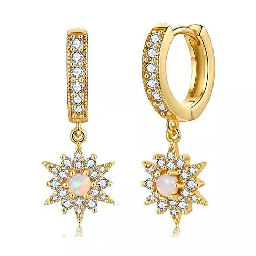 CERSLIMO Schmuck CERSLIMO Creolen Silber 925 Gold 585 Damen, Zirkonia Creolen mit Stern &amp; Opal Ohrringe Ohrhänger Gold 14K Schmuck Geschenk für Frauen