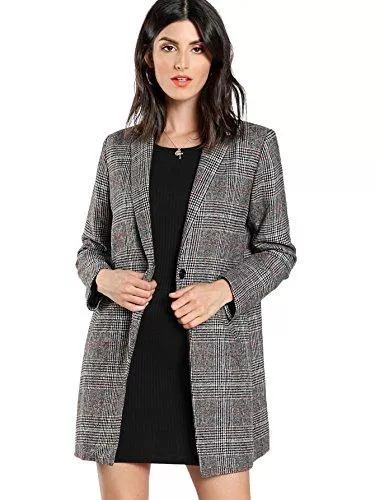 SheIn Jacken SheIn Damen Reverskragen-Mantel-Lange Hülsen-Plaid-Blazer Oberbekleidung