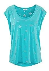 ELFIN T-Shirts ELFIN Damen T-Shirt Kurzarmshirt Basic Tops Ärmelloses Tee Allover-Sternen Ausbrenner Shirt Sommer Shirt