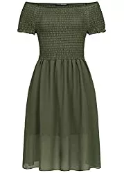 Styleboom Fashion® Freizeit Styleboom Fashion® Damen Bandeau Kleid 2-Layer Off-Shoulder Chiffon Dress Military grün