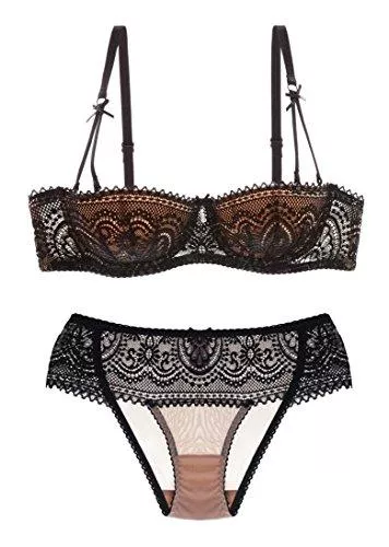 Nature Unterwäsche & Dessous Nature Damen Dünn Abnehmbare Push Up Bralette Spitzen Balconette BH Set