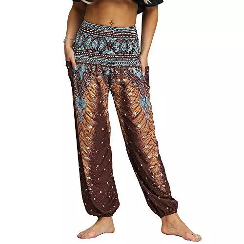 Nuofengkudu Hosen Nuofengkudu Damen Hippie Haremshosen mit Taschen Yogahosen