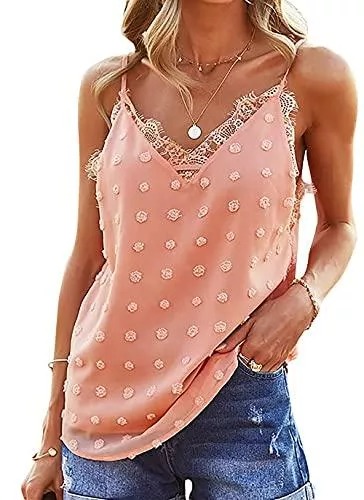 ZHENXIN Tops ZHENXIN Female Oberteil ohne Ärmel Spitzen,Basic Spaghettiträger Tank Top Damen, Top mit Spitze Damen V Ausschnitt