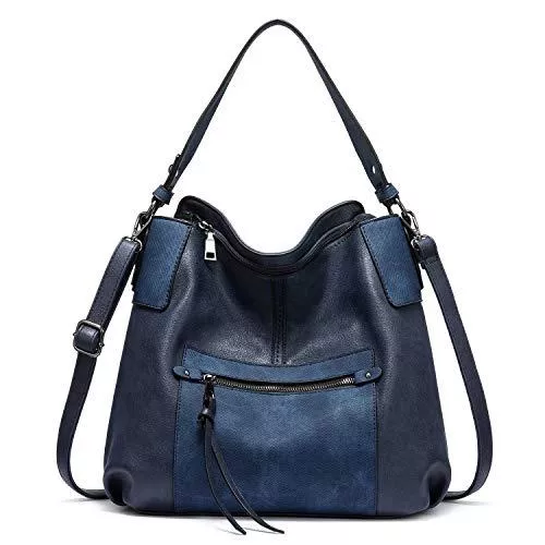 Realer Taschen & Rucksäcke Realer Handtasche Damen Shopper Leder Umhängetasche Groß Schultertasche Frau Elegant Henkeltasche Hobo Taschen mit Abnehmbar Schulterriemen Blau