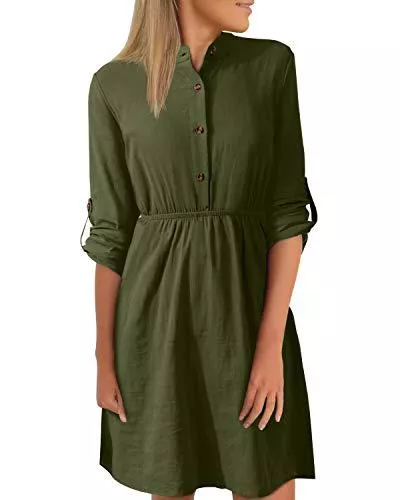 YOINS Freizeit YOINS Damen Kleider Blusenkleid Elegant Longshirt V-Ausschnitt 1/2 Ärmel Hemdkleid Kurze Minikleid mit Knöpfe