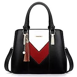 Pomelo Best Taschen & Rucksäcke Pomelo Best Damen Handtasche Mehrfarbig gestreift V-förmiges Design (Schwarz-Rot-Weiß)