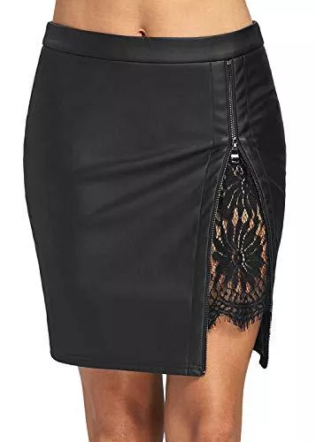 Styleboom Fashion® Röcke Styleboom Fashion Damen Rock Fake Leather Skirt Zipper Minirock schwarz