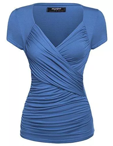 Zeagoo Kurzarmblusen Zeagoo Damen Sommer Sexy T-Shirt V-Ausschnitt Kurzarm Tunika Shirt mit Falten Blusen Oberteile