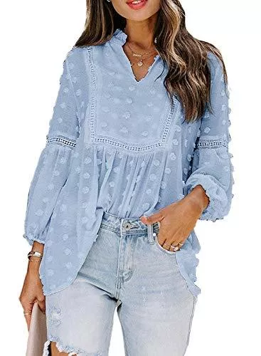 Modasua Langarmblusen Modasua Damen Bluse Langarmshirt Elegant Sweatshirts Chiffon Einfarbig Vintage Spitze Bluse Tops Hemd Lose Oberteile T-Shirt Tunika Elegant
