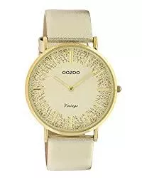 Oozoo Uhren Oozoo Vintage Flache Damenuhr mit Lederband Glitter Line mit Glitzer Elementen im Zifferblatt 40 MM