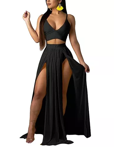 BISKAMY Abendkleider BISKAMY Damen Sommerkleid Damen Sexy V-Ausschnitt Maxikleid, Strandkleid für Sommer mit hohem Schlitz