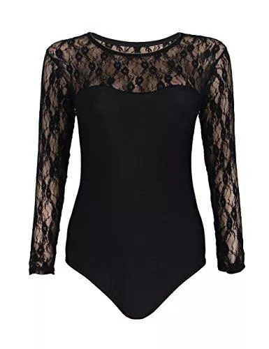 HO-Ersoka Langarmblusen HO-Ersoka Body Damen Langarm Spitze Langarmbody Blickdicht Spitzenbody Rundhals Bodysuit sexy Dessous Damenbody 3-Fach Verschluß Frauen Oberteil klassisch