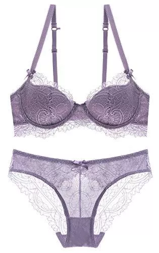 SHEKINI Unterwäsche & Dessous SHEKINI Damen Bügel BH Set Push Up Spitze BH und Transparente Slip Nicht Gepolstert Bra Glatter Panty Lingerie Unterwäsche mit Hakenverschluss und Verstellbare Träger