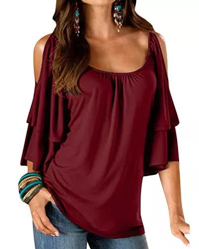 YOINS Kurzarmblusen YOINS Tshirt Damen Bluse Kurzarm Schulterfrei Oberteil Damen Shirt Sommer Carmen Rundhals Einfarbig Tops