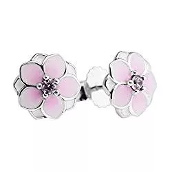 CHICBUY Schmuck CHICBUY Frühlings-Rosa-Magnolien-Blüten-Bolzen-Ohrringe 925 Silberne Art- und Weisefrauen-Schmucksachen