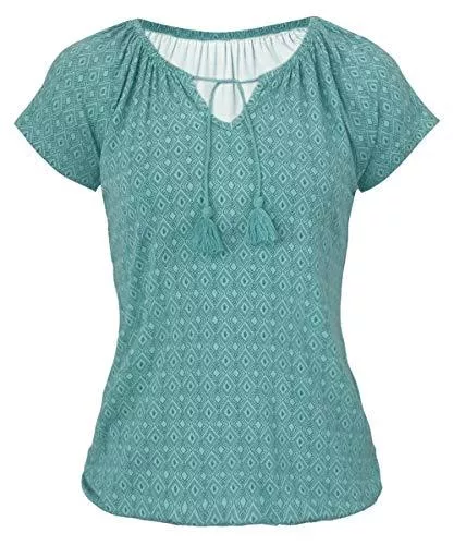 Armondii Kurzarmblusen Armondii Damen Print Top Sommer Casual Lose Kurzarm Stretch Shirt mit Kordeln