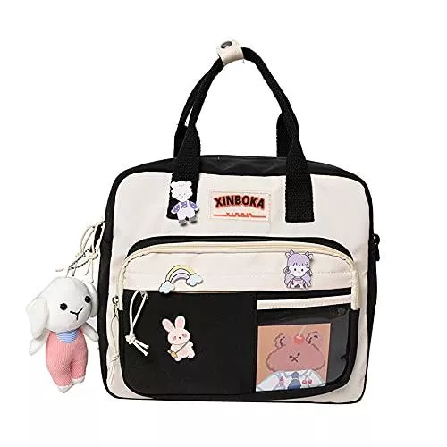 Huiben Taschen & Rucksäcke Huiben Kawaii Rucksack mit Kawaii Anhänger Rucksack Niedlicher ästhetischer Rucksack für Schule Japanische Schultasche Horizontale Anime High School Tasche für Cosplay Umhängetasche