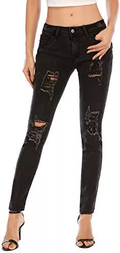Ecupper Jeans Ecupper Damen Jeans Zerrissene Jeanshosen Low Waist Skinny Boyfriend Denim Loch Jeggings Lässige Retro Hosen