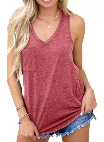 Modasua Tops Modasua Damen Tank Tops Elegant Sommer T-Shirts Casual Oberteil Top Ärmellose Shirt Basic Oberteile V-Ausschnitt Tank Top Sport
