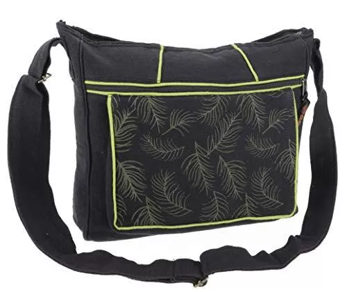 GURU SHOP Taschen & Rucksäcke GURU SHOP Ethno Schultertasche, BohoTasche Feder, Nepal Tasche - Petrol, Herren/Damen, Baumwolle, 30x33x5 cm, Alternative Umhängetasche, Handtasche aus Stoff