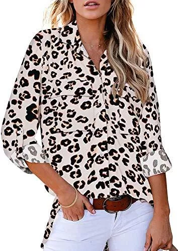 Maavoki Langarmblusen Maavoki Damen Langarm Revers Blusen Elegante V-Ausschnitt Oberteile Front Button Down Shirt
