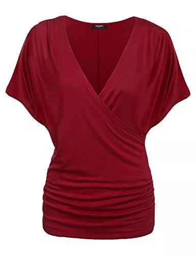 Zeagoo T-Shirts Zeagoo Damen V-Ausschnitt T-Shirt Kurzarm Batwing Fledermaus Sommer Shirt Tunika Bluse Wickelshirt Sexy Oberteil