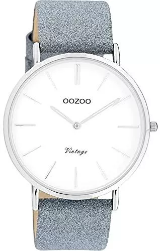 Oozoo Uhren Oozoo Vintage Armbanduhr mit Glitzer Lederband Flach mit 40 MM Durchmesser in verschiedenen Variationen