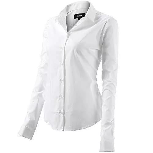 FLY HAWK Langarmblusen FLY HAWK Bluse Hemdbluse Damen Hemd Basic Kent-Kragen Elegant OL Work Slim Fit Langarm Stretch Formelle Hemden Größe 34 bis 52