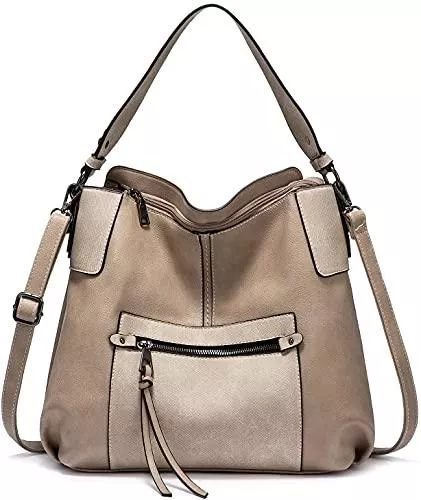 Realer Taschen & Rucksäcke Realer Handtasche Damen Shopper Leder Umhängetasche Mittel Schultertasche Frau Elegant Henkeltasche Hobo Taschen mit Abnehmbar Schulterriemen Khaki