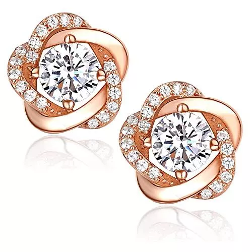 CRYSLOVE Uhren CRYSLOVE Damen Ohrringe 925 Sterling Silber Minimalistische Serie Blütenblatt Ohrstecker, 5A Zirkonia,Geschenke für Frauen (Farbe in Roségold/Silber)