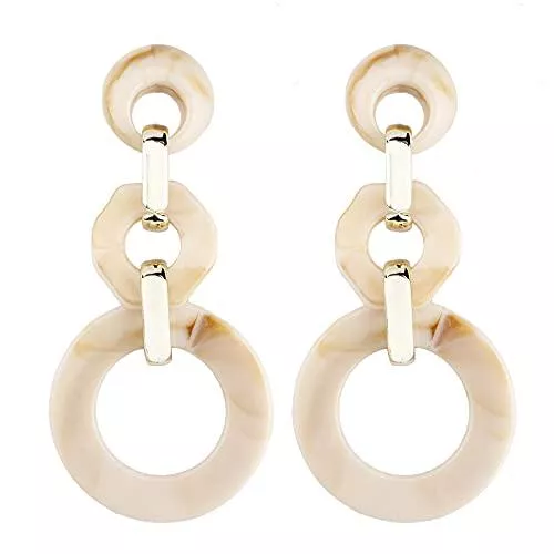 UBBVPKY Schmuck UBBVPKY Ohrringe Für Damen - Aushöhlen Dreifacher Kreis Lange Ohrhänger, Mode Große Runde Geometrische Acryl Ohrringe, Für Frauen Mädchen Party Büro Casual Schmuck