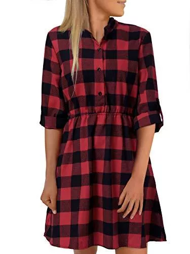 YOINS Freizeit YOINS Damen Kleider Blusenkleid Elegant Longshirt V-Ausschnitt 1/2 Ärmel Hemdkleid Kurze Minikleid mit Knöpfe