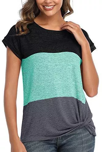 ANFTFH Langarmshirts ANFTFH Damen Tops Kurzer Ärmel Sweatshirt mit Streifen Rundhals Ausschnitt Oversize Hemd Jumper Bluse