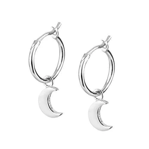 Langro Living Schmuck Brandlinger ® Ohrringe Silber 925 hängend. Creolen mit Anhänger Mond und Stern. Schmuck Damen vergoldet mit 18 Karat (Silber und Gold) für Frauen und Mädchen. Durchmesser der Creolen 12mm